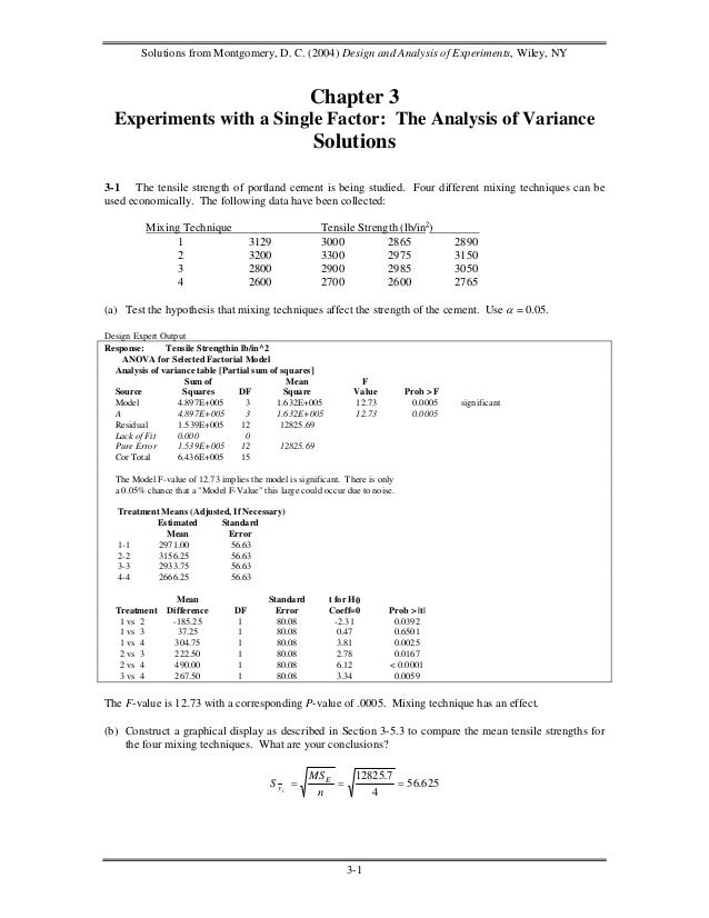 Design and Analysis of Experiments Solutions Manual 6th edition